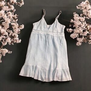 Women's love tree L Blue spaghetti strap Mini Sundress Ruffled Hem Boho Beach